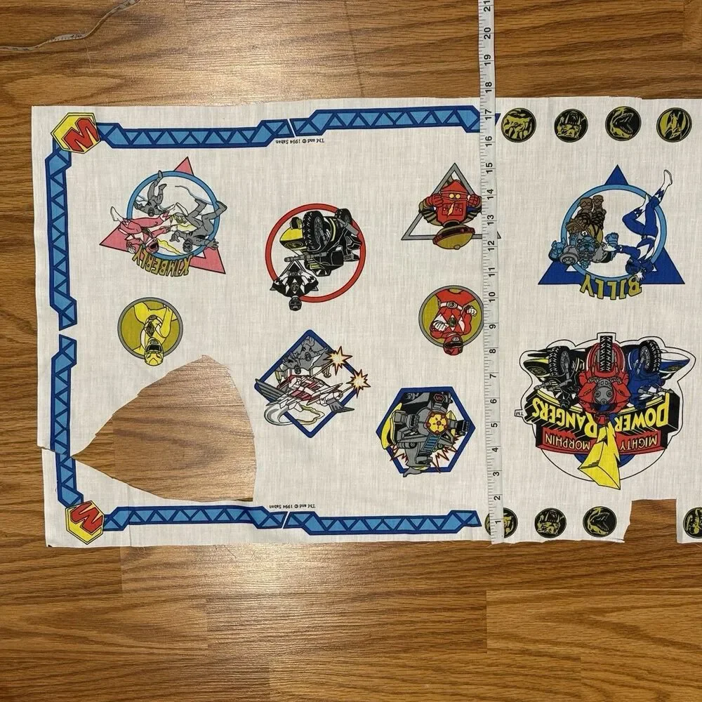 Vintage 1990s Mighty Morphin Power Rangers Fabric Panel Cotton Craft Appliques